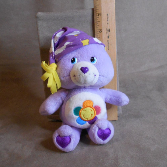 Care Bear Slumber Party Harmony Bear Purple Rainbow Flower 2004 8" Plush - Picture 2 of 8